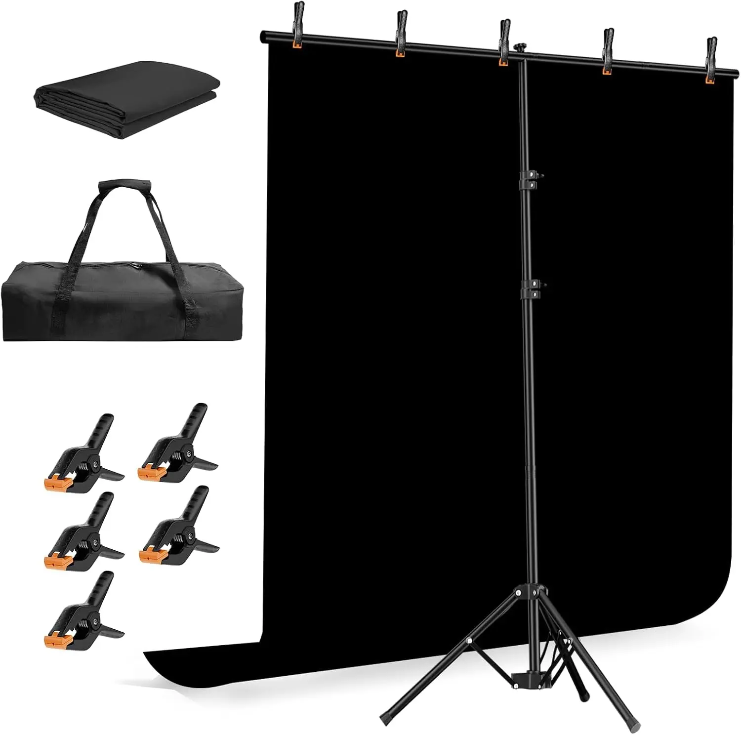 Emart 6.5x5ft Black Photo Backdrop Stand Kit with T-Shape Stand Portable lightweight T-shaped metal stand for easy setup，suitable for portrait photography, live streaming, content recording