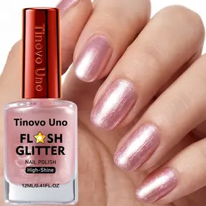 Tinovo Uno New Arrival Cute Flash Glitter High-Shine Nail Polish, Quick-Dry Long-Lasting Lacquer, 12ml, No UV/LED Needed, Alcohol-Free, Brightens and Strengths Brittle Soft Weak Nails