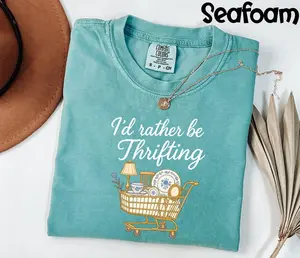 Comfort Colors I’d Rather Be Thrifting Shirt, Thrift Aesthetic Shirt, Blue And Gold Vintage Sweater, Retro Thrifting Graphic Tee, Boutique Style