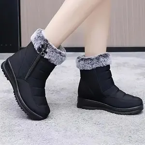 Women's Chunky Heel Winter Snow Boots with Plush Furry Cuff & Side Zipper - Thick Rubber Sole, Round Toe Warm (Burgundy) - Red/Black Ice Traction for Ice Skating, Commuting & Outdoor - Cozy Cold Weather Footwear, Winter Pants For Women, Ladies Winter Boot