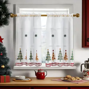 Deconovo Christmas Kitchen Tier Curtains Embroidered Cafe Tiers Semi Sheer Window Treatment with Rod Pocket Light Filtering for Small Windows Door & Sink Areas