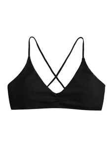 Women's Solid Color Spaghetti Strap Bikini Top And Strappy Sports Bra, Quick Dry Fabric With Stylish Back Design, Soft Comfortable Activewear, Versatile Wear for Summer Beach, Yoga Fitness, Daily Training And Workout Activities,summervibes