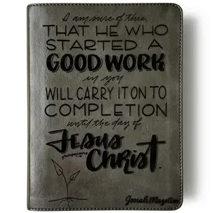 Personalized CSB He Reads Truth Bible - Gray - He Who Started a Good Work Will Carry it on to Completion - Hand Lettered and Engraved