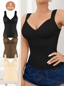 3PCS Women's Seamless Shapewear, Molded Cup Waist Cinching Fit, Comfortable Lightweight Tank Top, Casual All Seasons Blouse, Underwear Womenswear
