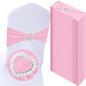50 Pcs Spandex Chair Sashes with Heart Slider Stretch Chair Cover Band Elastic Chair Ties for Wedding Banquet Event Party Decoration(Pink)