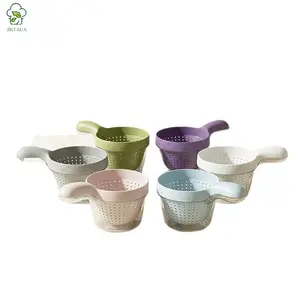 Creative Macaron Color Handheld Kitchen Drain Basket ,Kitchen Dual Layer Draining Basket,  Small Fruit Draining Basket with Handle for Berries Vegetables Fruits