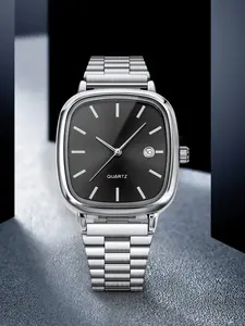 Men's Quartz Watch with Steel Band, Fashionable & Minimalist Design, Square Dial, Luxury Style Inspired by Designer Brands