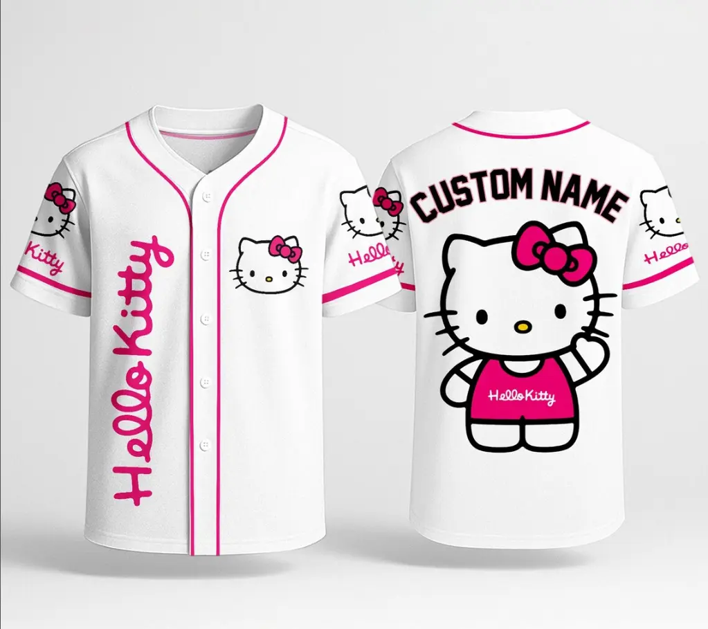 Personalized Hello Kitty Baseball Jersey, Custom Name Cute Baseball Shirt, Hello Kitty Lover Jersey, Kawaii Game Day Gift