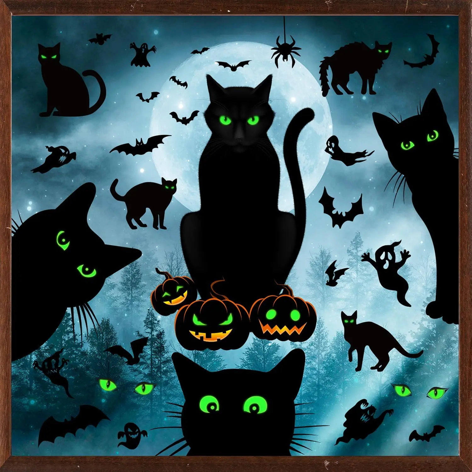 Large Halloween Window Clings Black  Window Decorations Glow in The Dark Spooky Pumpkin Window Stickers Halloween Silhouette Window Stickers for School  Office Party , Double-Side