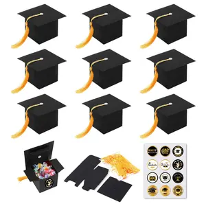 9Pcs DIY Paper Graduation Cap Gift Box with Stickers – Black Bachelor Hat Box for Candy, Chocolate, Graduation Favor & Wedding Candy#SummerVibes