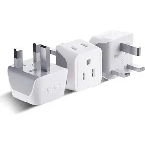 Ceptics UK Travel Plug Adapter, 2 in 1 Type G Adapter, US to UK Adapter, Ireland, Dubai Travel Adapter with Dual USA Inputs, CE, RoHS - HK Outlet Adapter, 3 Pack