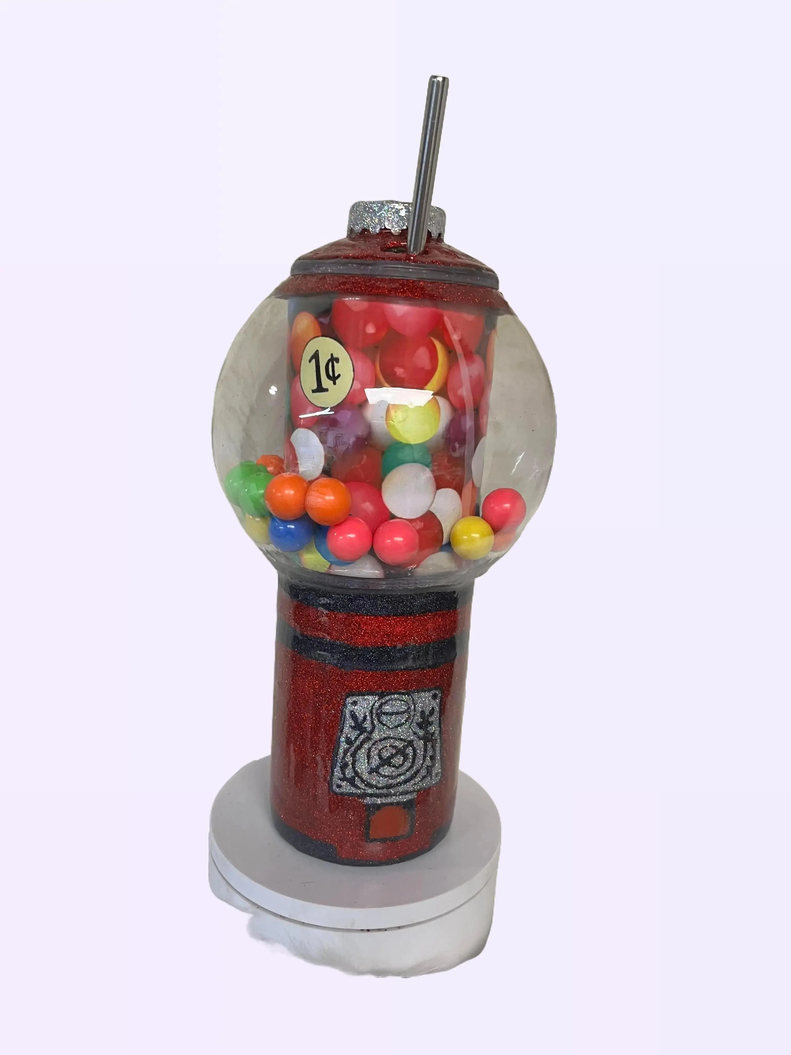 3D Bubble Gum Machine Glittered Stainless Steel Tumbler 20 oz with Lid Topper & Straw for Hot Cold Drinks Portable Drinkware Stylish Bottles Bottled