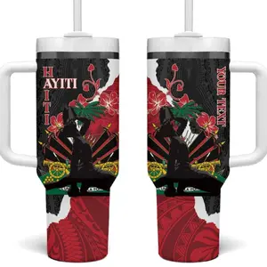 Personalised Ayiti Neg Marron Tumbler With Handle Dashiki Mix Polynesian Pattern
