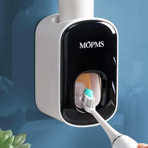 MOPMS Toothpaste Dispenser Wall Mounted for Bathroom Automatic Toothpaste Squeezer for Kids and Adult (Black-1Pcs) Toothbrush