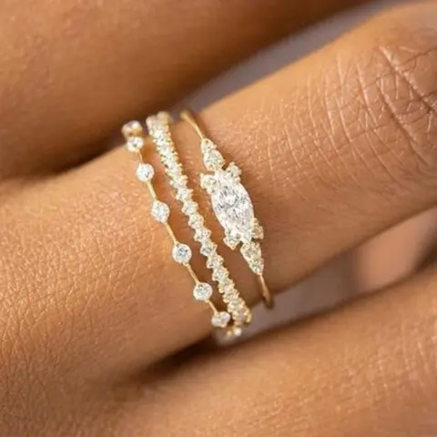Elegant Artificial Zircon Decor Minimalist Rings, 3 Counts/Set Fashion Glittering Rings for Party and Daily Decor, Trendy All-Match Exquisite Jewelry, Stunning Stackable Ring Set for Birthday Gift, Sparkling Rings