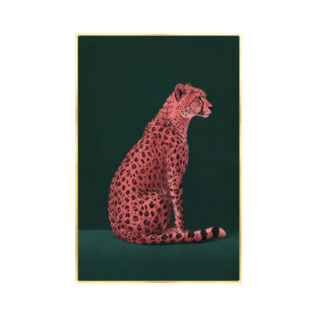 Pink Artistic Cheetah Contemporary Metal Tin Wall Sign Artwork, Indoor Display Home Decor for Living Room-Bedroom, Animal Fans Gift Idea