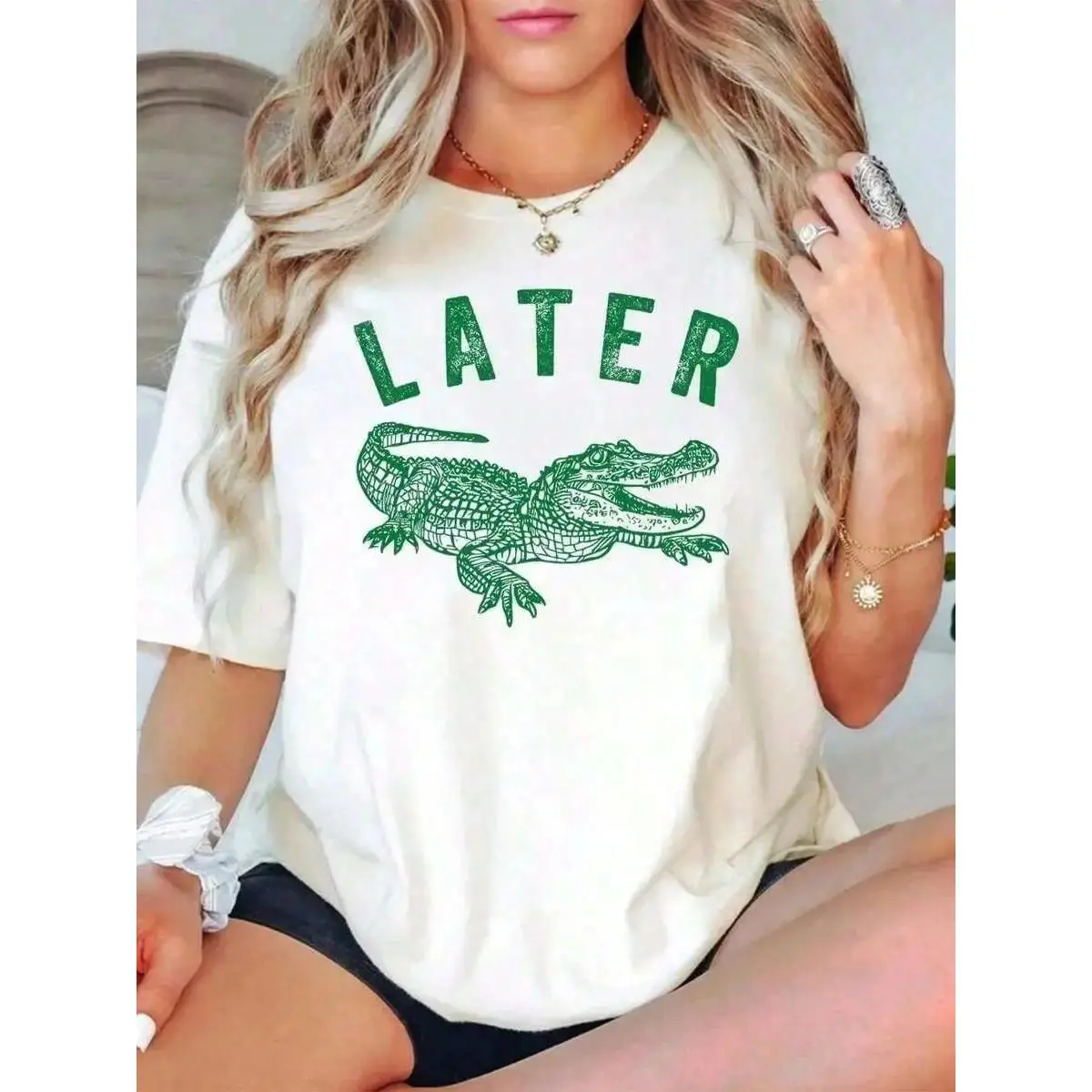 1Pcs, Shirt, Cotton Later Gator Shirt, 180g Alligator Funny Offensive Crocodile Shirt, Loose Type Shirt For Women, Casual And Simple Short Sleeve Women Tops, Summer Women For Top-Unisex Everyday T-Shirts,Cotton Lnisex T-Shirts,Machine Washable