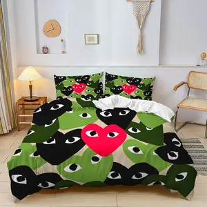 2/3Pcs Set of Heart-Shaped Eye Print Duvet Cover Set, Bright Contrasting Design, Fun Illustrations, Vibrant Illustration, Soft Ultra-Fine Fiber Material, Creating Bedroom Decoration, Including 1 or 2 Pillowcases, No Filling/Zipper Closure