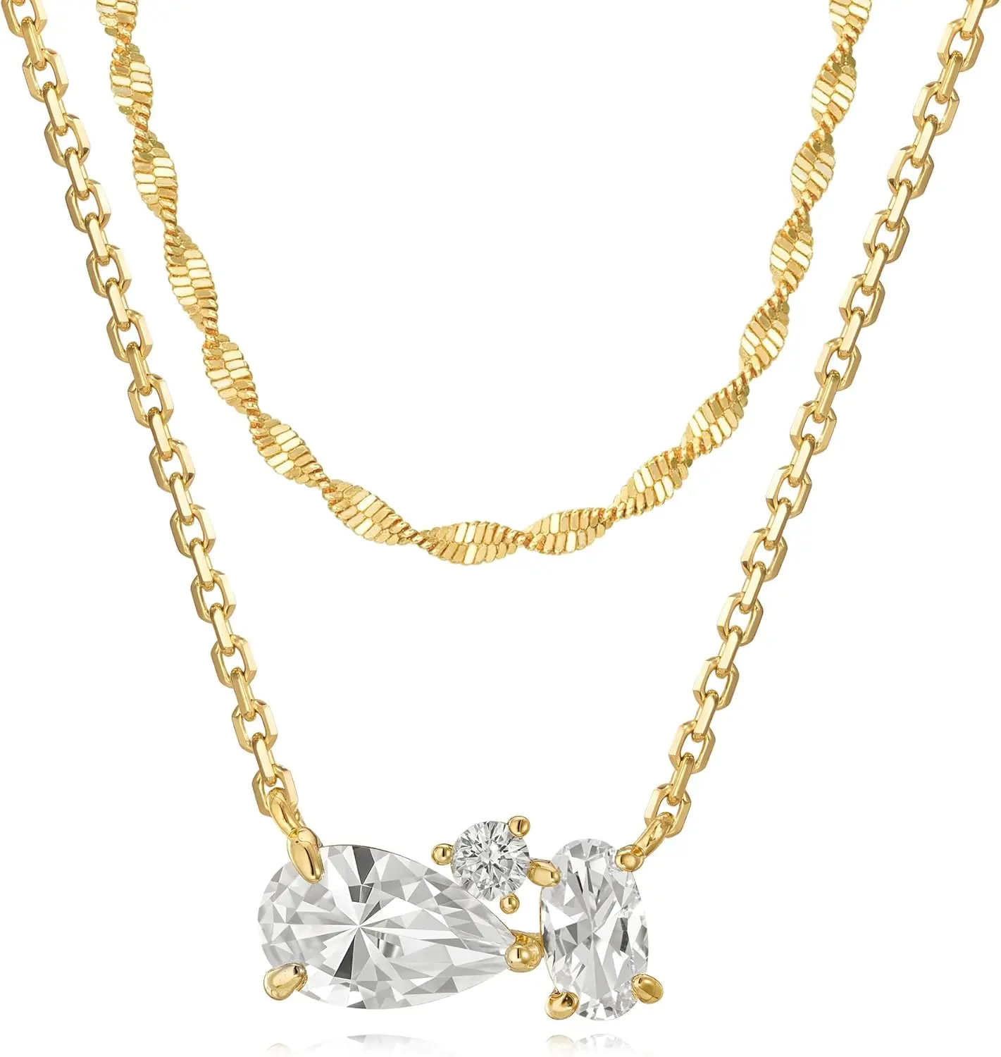 Fettero Gold-plated Necklaces for Women Cubic Zirconia Gold-color Layered Necklaces, Simple Diamond Choker Necklaces Trendy Jewelry Gifts Gold Paperclip Chain