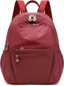 Backpack Purse for Women Ladies Nylon Bag Casual Daypack Travel Shopping Pack (A Style Wine Red)