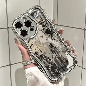 A phone case with electroplated creamy wavy texture pattern, shockproof and scratch-resistant, suitable for iPhone 17, 16, 15, 14, 13, 12, 11, X, XS, XSMAX, a durable and high-looking protective case for gifting friends