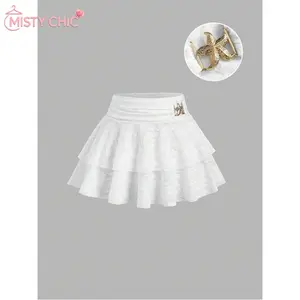 MISTY CHIC Sweet Viral Coquette Lace A-Line Cake Skirt with Starfish Detail, Flirty Feminine Style, Perfect for Brunch, Date Night and OOTDs That Slay With Whimsical, Girly Energy