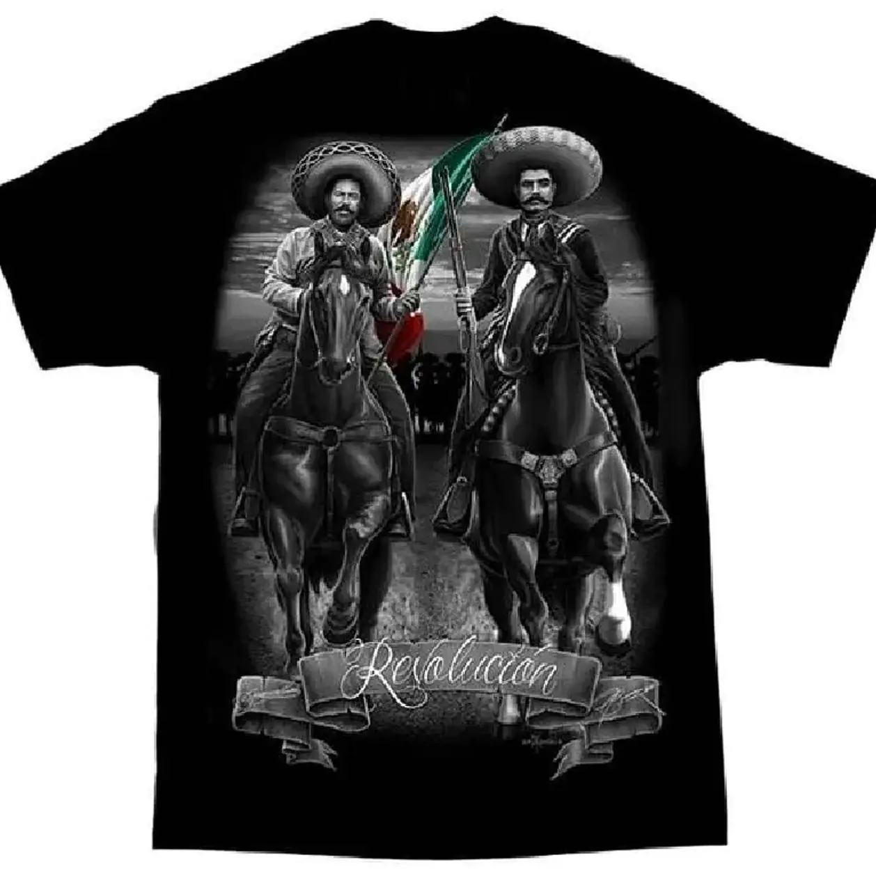 Pancho Villa Revolucion Mexico Chicano Art David Gonzales DGA T Shirt Menswear Top graphic tee zac brown sphere las vegas merch funny t shirt marcus the worm merch funny graphic tee t shirts for men Black Casual Tshirt FDGEG