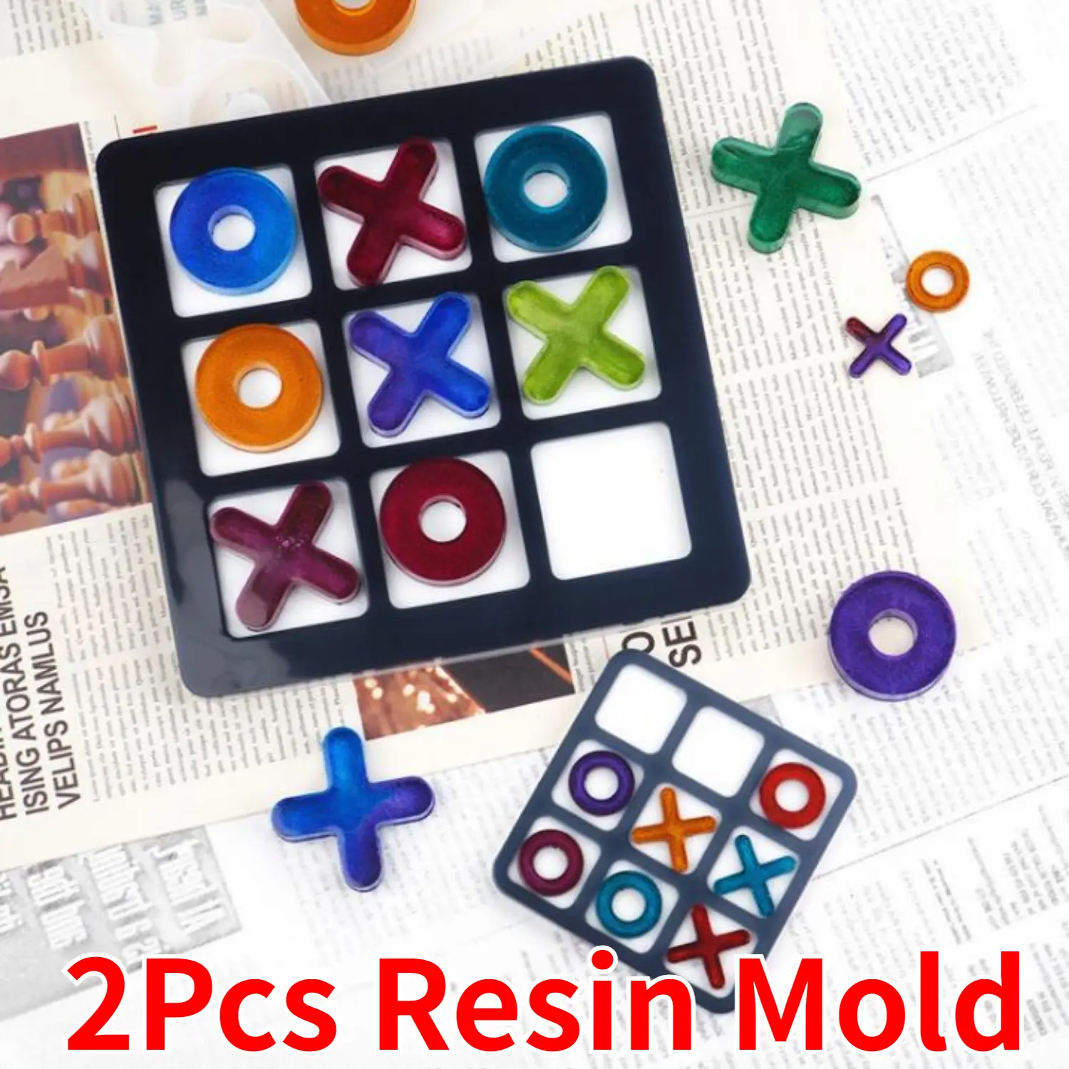 2Pcs Silicone Tic Tac Toe Molds - 8.4x9.8in & 4x5in Sizes, Resin Casting Molds for DIY Crafts, Tabletop Games, Board Game Prop Use