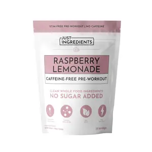 Just Ingredients Caffeine Free Raspberry Lemonade Pre-Workout - BCAAs, Beta Alanine, Citrulline Malate, Ginseng, Maca Root - 30 Servings