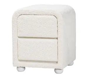 Baxton Studio Bonilla White Teddy-Bear Fabric Nightstand