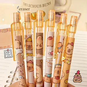 6 Pcs Capybara Mechanical Pencil 0.5mm HB - Cute Push Type Automatic Pencil with Eraser Smooth Writing Drawing Drafting Sketching - Aesthetic Cartoon Animal School Supplies - Stationary Gifts for Student Adult Office - 6 Pack