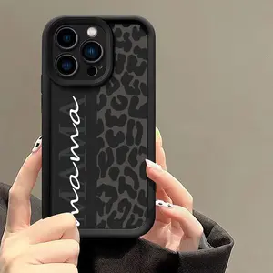 Leopard Print Phone Case with "Mama" Lettering, Thickened Leather-Like Black Case for Galaxy S25 Ultra iPhone 17 Pro Max， 14 Pro Max, 13 , 12, 11, 16 , 15 Plus Smartphone Protector