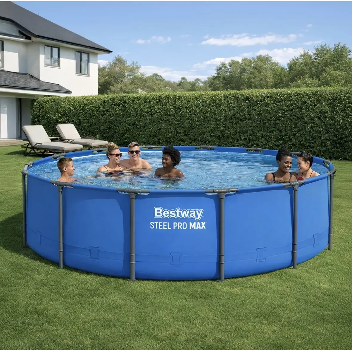 Bestway Steel Pro MAX 14’ x 42" Above Ground Pool, Round Metal Frame Outdoor Swimming Pool for Backyard, Blue, Pool ONLY