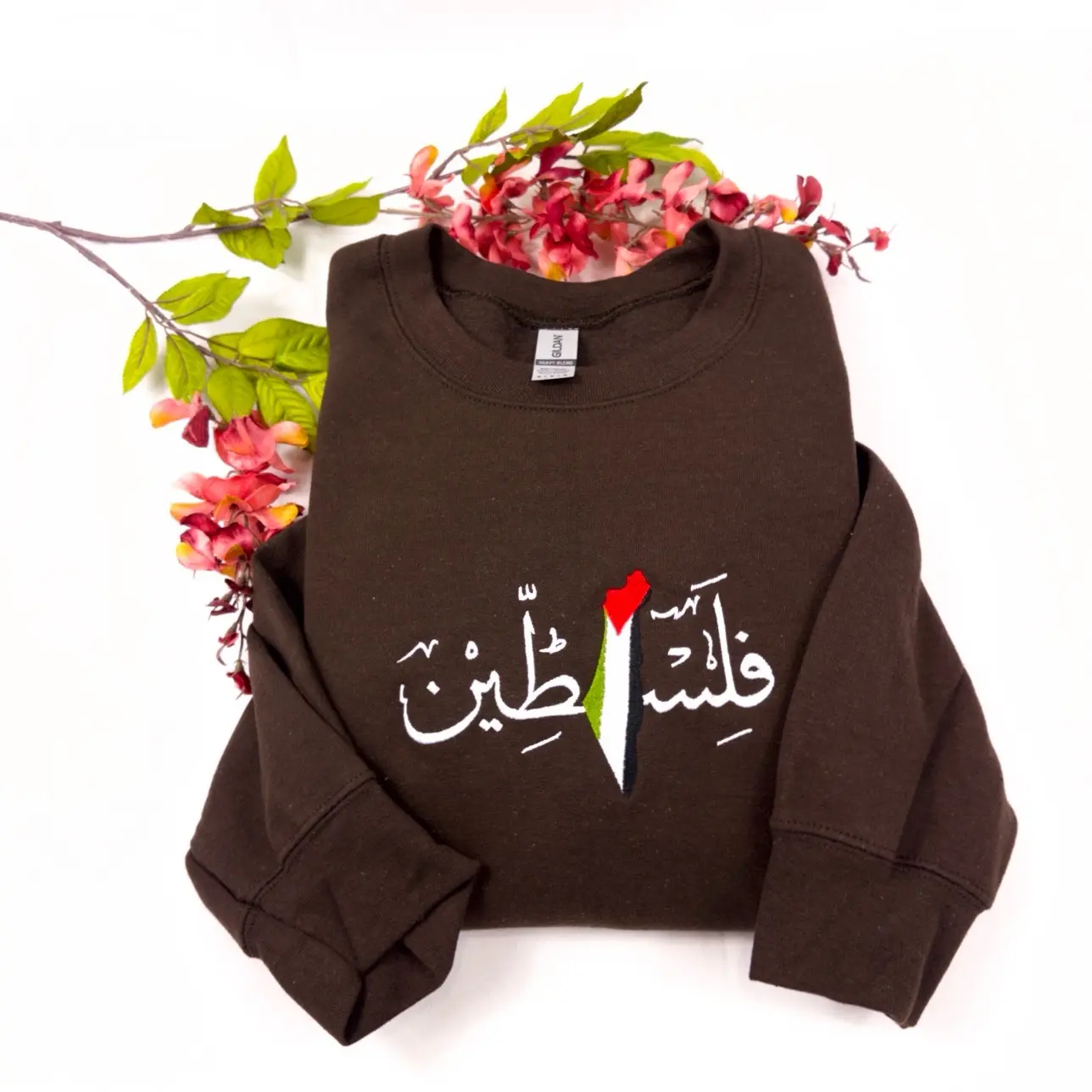 Palestine embroidered Sweatshirt/ Palestine embroidered hoodie crewneck women Fabric Sweater Pullover Tops Polyester Cotton