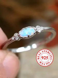 S925 Sterling Silver Ring Imitation Opal Marquise Cut Ring, Bridal Engagement Ring, Stackable Daily Wear Jewelry （with Box）