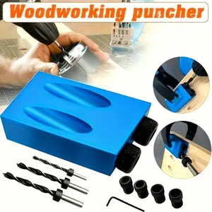 15-Piece Blue Woodworking Pocket Diagonal Hole Positioner Kit, Punch Positioner, Corner Hole Positioner, Wood Joinery Installation Tool Triangle Drill, Aluminum Woodworking Drill Bit, Mold Clamping Kit, Woodworking Hand Tools