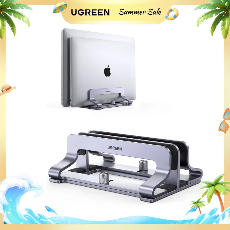 UGREEN Vertical Laptop Stand Holder Desk Single/Dual Aluminum Dock Compatible with MacBook Pro Air Laptop Stand Desktop Adjustable, Lenovo Ideapad, Surface Book, HP Notebook, Dell Chromebook Up to 17.3 Inch-Summer Sale