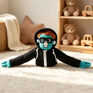 Trendy Gibbon Plush Toy With Glasses, Street-Style Hooded Monkey Doll, Soft Durable Fabric That Keeps Its Shape, Perfect For Sofa And Bedroom Décor, Cuddly And Playful Companion, Ideal Birthday, Christmas, Valentine's Day, And Trendy Collector Gift.