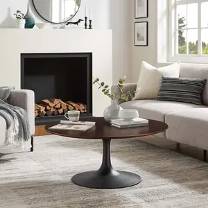 Modway Lippa 36" Round Wood Grain Coffee Table in Black Cherry Walnut