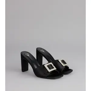 Glam Steps Rhinestone Buckle Strap Mules