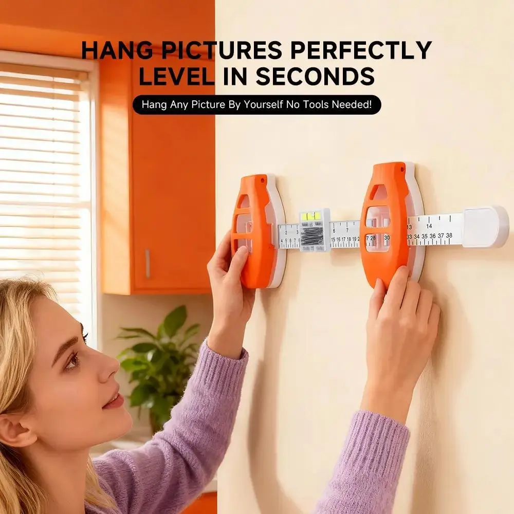 Professional Picture Hanging Tool with Level - DIY, Portable, Sturdy ABS Wall Mount Kit, Ruler, Hook for Home Wall Decor, Easy Precise Frame Alignment Hardware Fastener