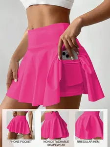 High Waist White Tennis Skirt Pants, 2 In 1 Anti-Flashing Golf/Badminton/Fitness Shorts Skirt With Pockets, Summer Sports Skirt Leggings For Yoga, Outdoor Running,Pilates， New Women Clothing, Sporty Breathable Skorts