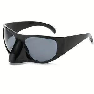2024 Oversized Futuristic Shield Sunglasses For Men Women Y2K Punk Wrap Around Glasses Fashion Mask Visor Eyewear With Nose Guard