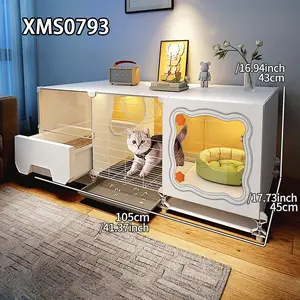 Baby Cat Cage with Litter Box, Indoor Rabbit House, Small Dog Crate, Cat House, Pet Villa with Toilet, Small Size Animal Shelter, Litter Box Enclosure