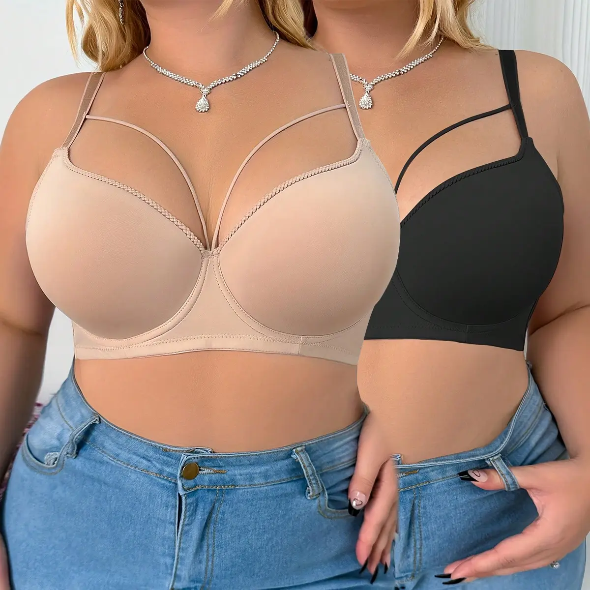 Mimilemon 2PCS Women Seamless Push Up Bras Underwire Comfortable Anti-Sagging 3/4 cup Bra Deep V Everyday Tshirt Bra