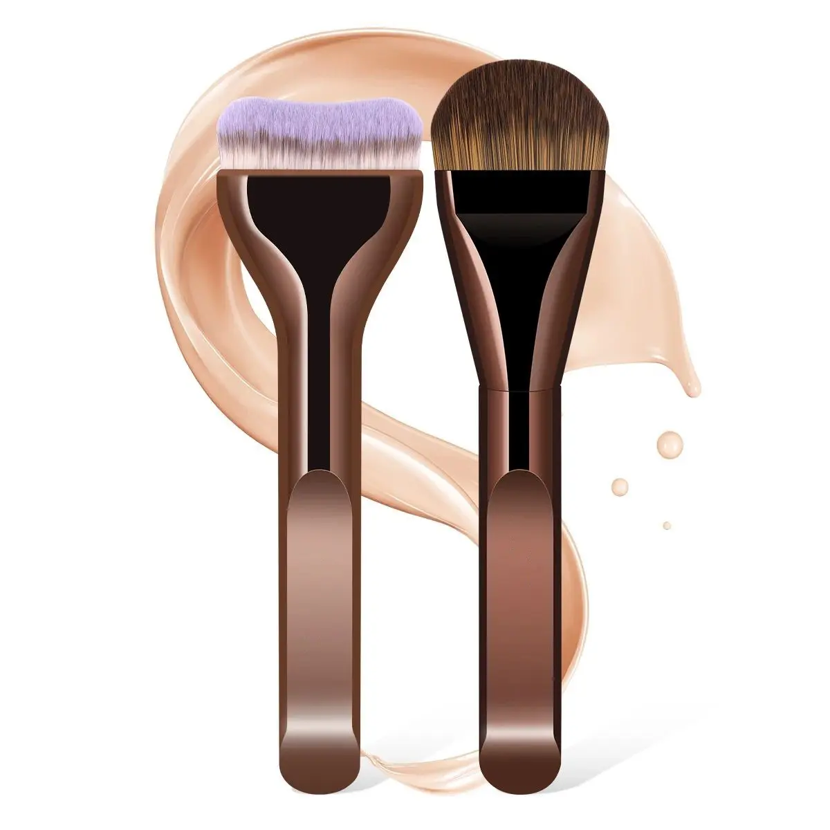 2-Piece Flat Top + Wide Foundation Brush Set, Dual Brush, Ultra-Soft Bristles for Even Application, Time-Saving Makeup Tool for Flawless Base, Soft Cosmetic Brushes, Makeup Brush Kit
