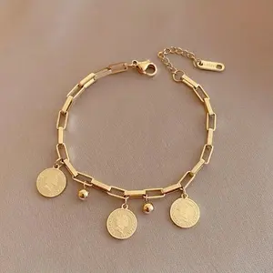 Elizabeth 1pc 316L Stainless Steel Unisex Bracelet with Personalized Round Pendant, Hip Hop Style Durable Wristband, Mensfashion Bracelets for Everyday Wear & Gifting, Sports & Outdoor Accessory