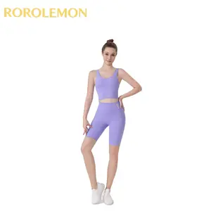 ROROLEMON Soft  Workout Set, U-Neck Sports Bra & 5" Biker Shorts, Versatile Activewear for All-Day Wear