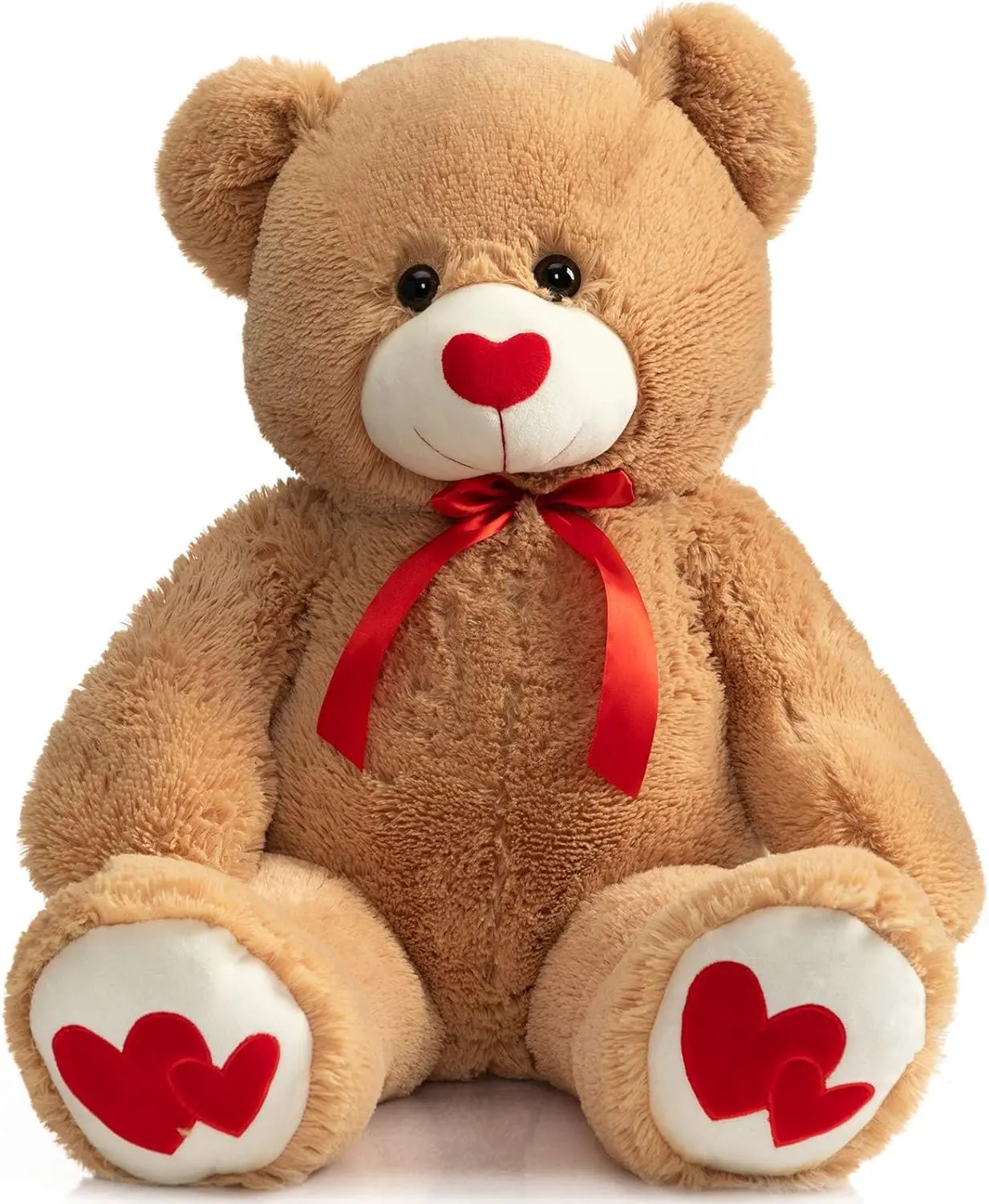 Big Teddy Bear Stuffed Animal Valentines Large Bear Plush with Red Heart for Girlfriend and Kids Valentines 36 inch Tan