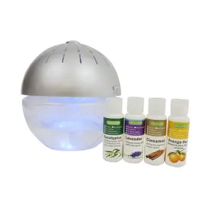 212 MAIN EcoGecko Earth Globe Glowing Water Air Washer Revitalizer - Aromatherapy for Home Fragrance Aroma Humidifier & Diffuser with 4-Pack Aroma Oil, Silver